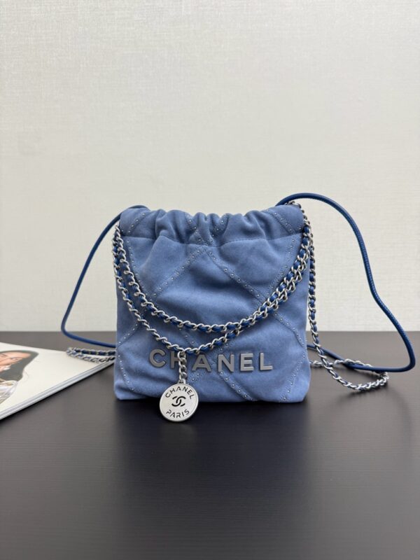 New arrival in stock - Blue suede buckle 22bag mini